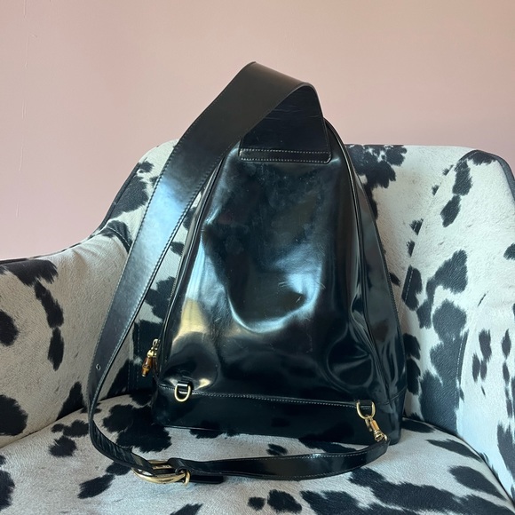 ❣️❣️HOST PICK❣️❣️Auth GUCCI 003-2113 Bamboo Blk Patent Single Shldr Backpack - Picture 7 of 16